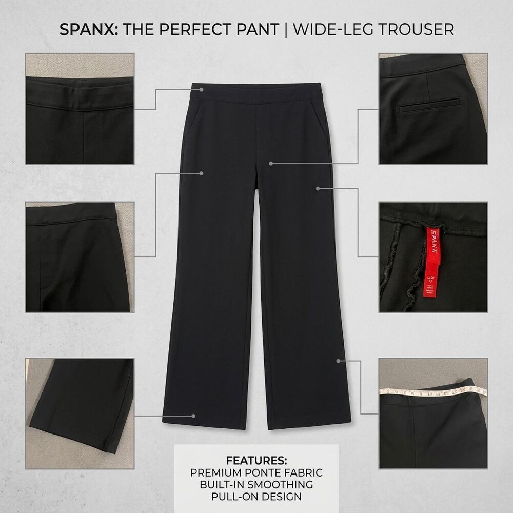 Spanx Perfect Fit Wide Leg Pants Womens Large Black Minimalist Office Shaping